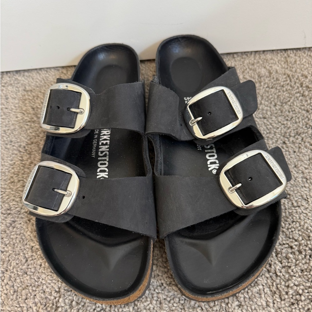 Birkenstock Black Sandals with Silver Buckles
